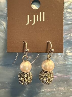 J. Jill Pearl and Crystal Drop Earrings - Cream and Silver